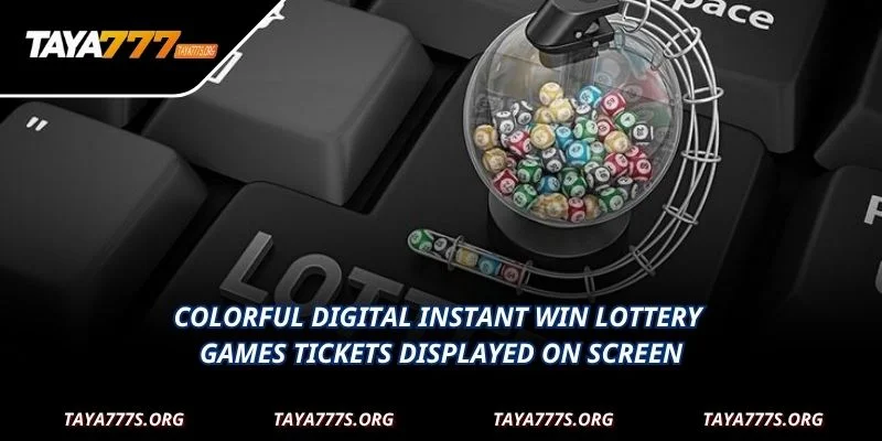 Colorful digital Instant Win Lottery Games tickets displayed on screen